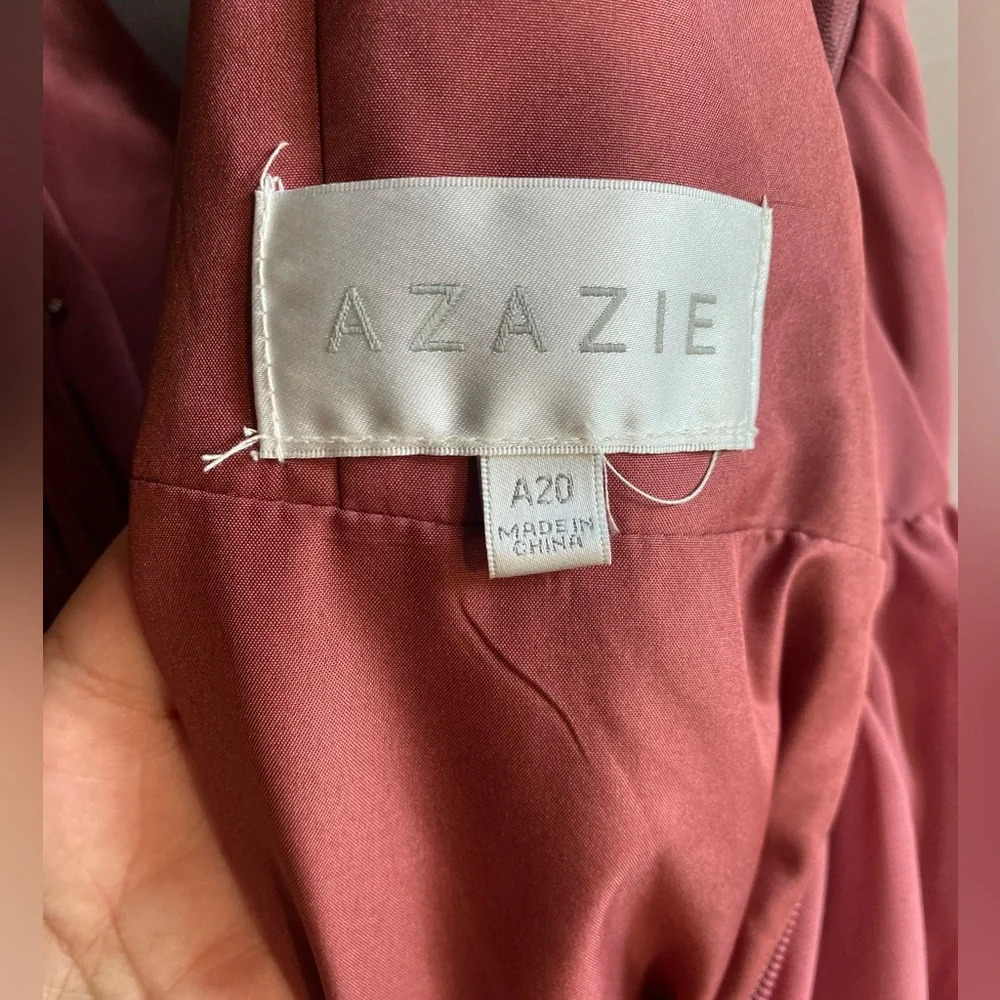Azazie Ranvie Bridesmaids Dress Floor Length Size A20 Desert Rose 61” Hallow/Hem - Picture 4 of 8